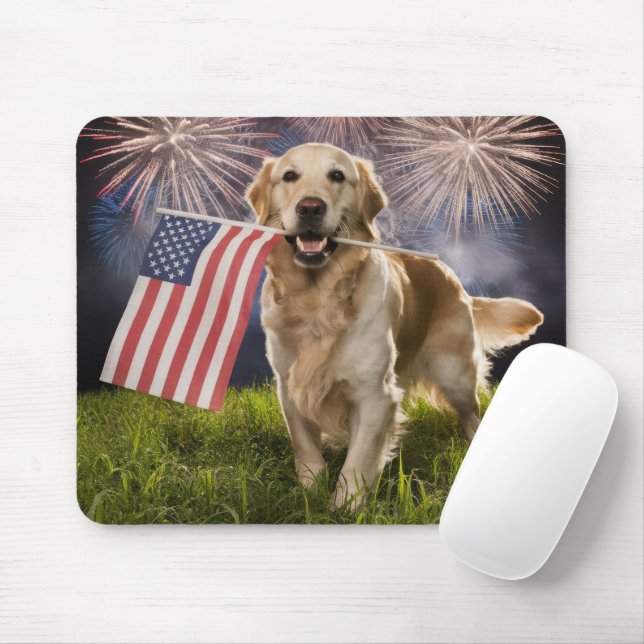Patriotic Golden Retriever Musmatta (Med mus)