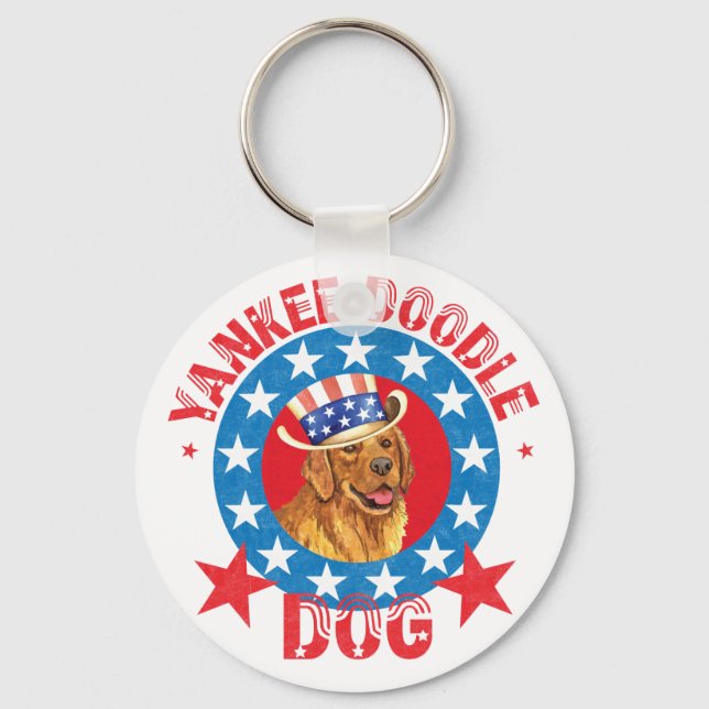 Patriotic Golden Retriever Nyckelring (Framsida)