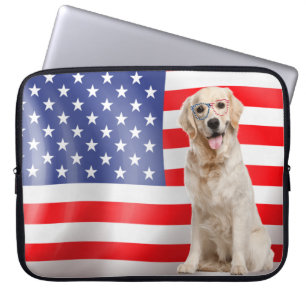 Patriotic Golden Retriever på Flagga Laptop Fodral