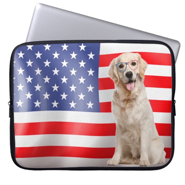 Patriotic Golden Retriever på Flagga Laptop Fodral (Framsidan)