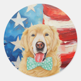 Patriotic Golden Retriever Runt Klistermärke