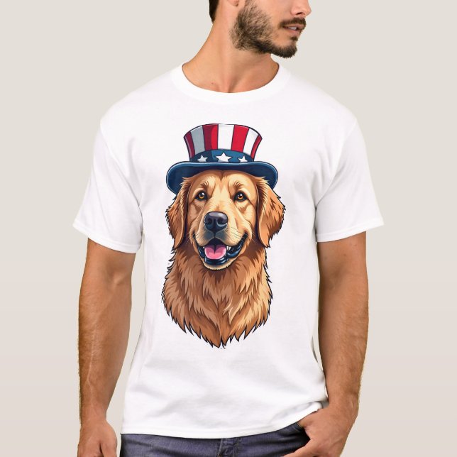 Patriotic Golden Retriever Split Frame Tee 2 (Framsida)