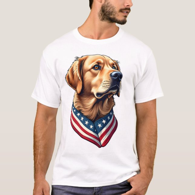 Patriotic Golden Retriever USA Flag Style Tee 4 (Framsida)