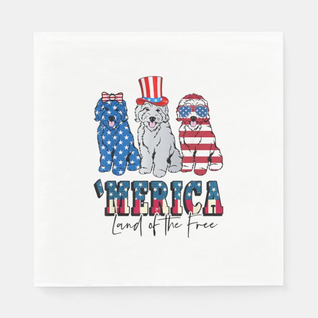 Patriotic Goldendoodle Hund 4:e juli Förenta state Pappersservett (Framsidan)