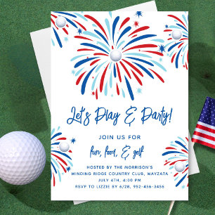 Patriotic Golf & Fireworks 4:e juli Party Inbjudningar