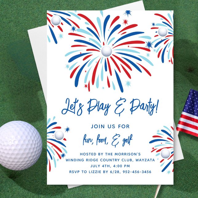 Patriotic Golf & Fireworks 4:e juli Party Inbjudningar (Skapare uppladdad)