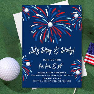 Patriotic Golf & Fireworks 4:e juli Party Inbjudningar