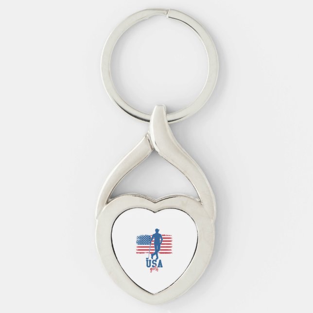 Patriotic Golf USA Twisted Heart Silverfärgad Nyckelring (Framsidan)