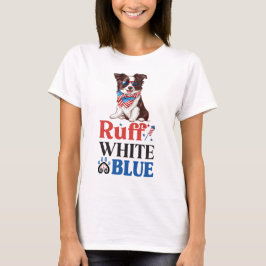 Patriotic Gräns Collie Ruff White & Blue T Shirt