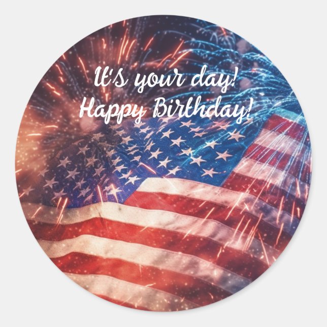 Patriotic Grattis på födelsedagen Runt Klistermärke (Framsida)