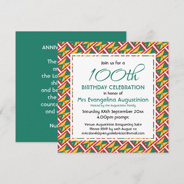 Patriotic GRENADA Anpassade ANY AGE Birthday Inbjudningar (Fram/baksida)