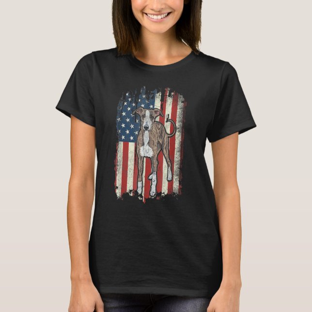 Patriotic Greyhound American Flagga Hund Manar Wom T Shirt (Framsida)