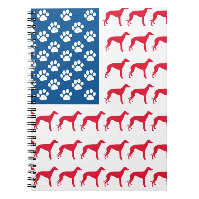 Patriotic Greyhound Hund Anteckningsbok Med Spiral (Framsidan)