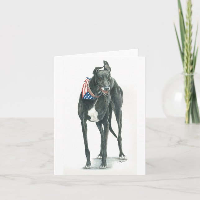 Patriotic Greyhound Hund Art Notecard Kort (Framsida)