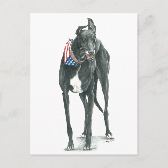 Patriotic Greyhound Hund Art Postcard Vykort (Framsida)