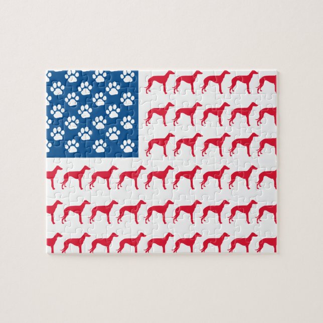 Patriotic Greyhound Hund Pussel (Horisontell)