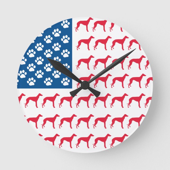 Patriotic Greyhound Hund Rund Klocka (Framsida)