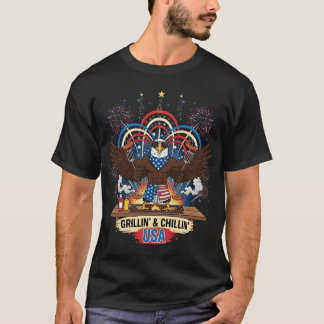 Patriotic Gridiron Bear Spiking Fireworks Graphic T Shirt