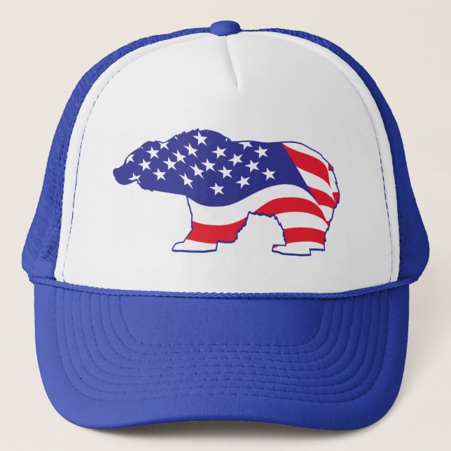 Patriotic Grizzly Bear Truckerkeps (Framsida)