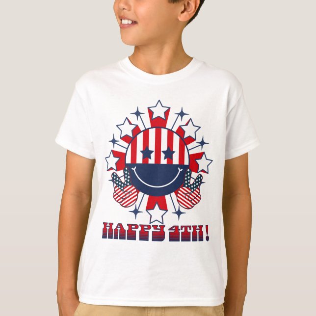 Patriotic Groovy Lycklig Ansikte-fredstecken Lyckl T Shirt (Framsida)