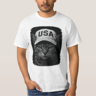 Patriotic Grumpy Cat – USA Hat Black & White T Shirt