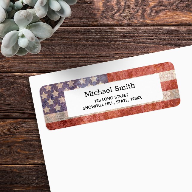 Patriotic Grunge American Flagga Returadress Etikett (Patriotic Grunge American Flag Return Address Labels.  Stars and stripes with nostalgic vibes.)