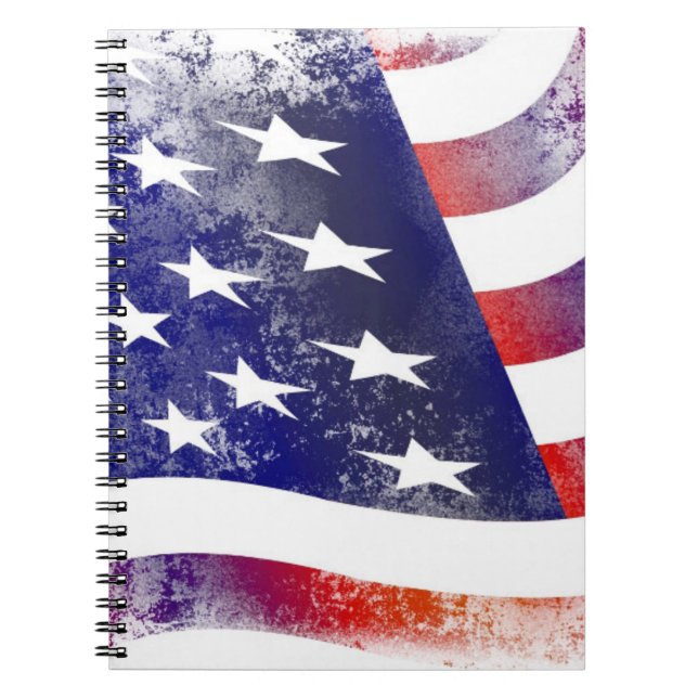 Patriotic Grunge Stil Faded American Flagga Anteckningsbok Med Spiral (Framsidan)