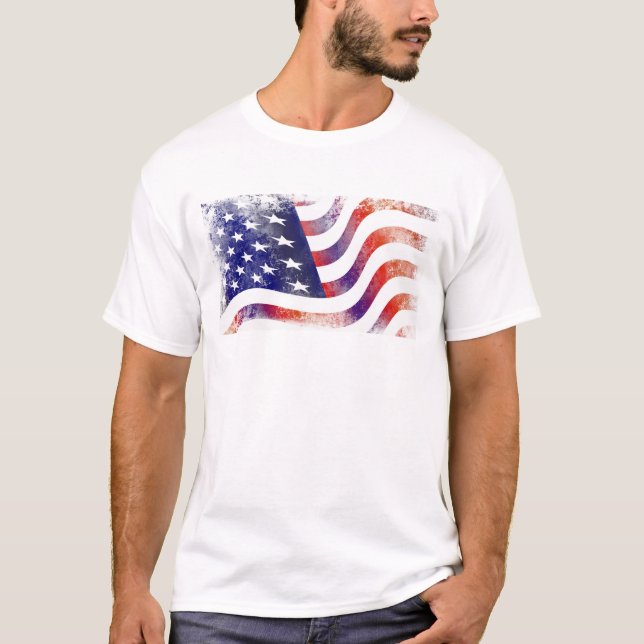 Patriotic Grunge Stil Faded American Flagga Tee (Framsida)