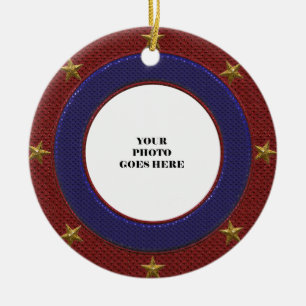 Patriotic Guld Stars Photo Ram Round Ornament