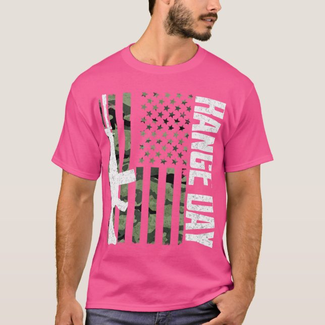 Patriotic Gun Shootin i Camo American Flagga Range T Shirt (Framsida)