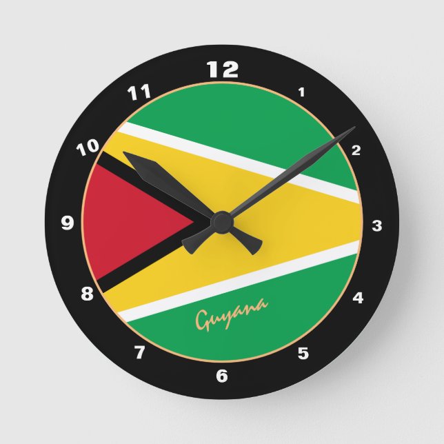 Patriotic Guyana Flagga, Guyana trendig Home / des Rund Klocka (Framsida)