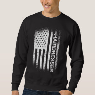 Patriotic Hairdresser med amerikansk Flagga Lång Ärmad Tröja