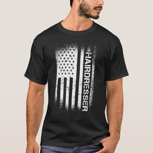 Patriotic Hairdresser med amerikansk Flagga T Shirt (Framsida)