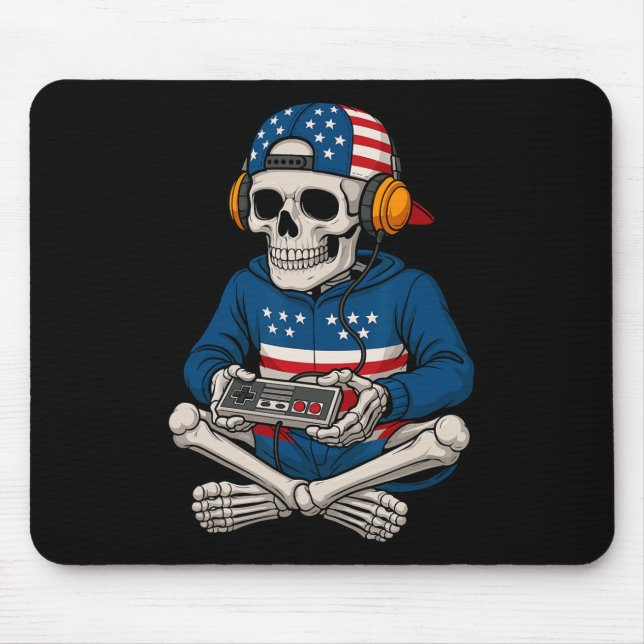 Patriotic Halloween Skeleton Gamer Funny Skeleton Musmatta (Framsidan)