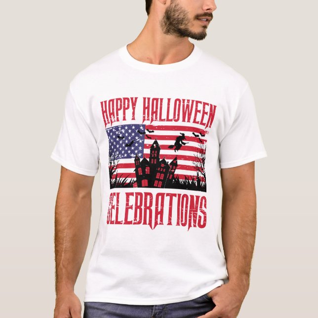 Patriotic Halloween, USA flagga Design T-Shirt (Framsida)