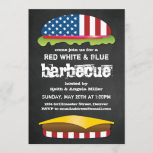 Patriotic Hamburger BBQ Inbjudningar