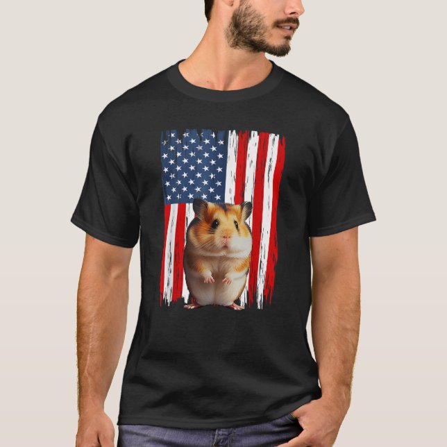 Patriotic Hamster American Flagga 4 juli Manar Wo T Shirt (Framsida)