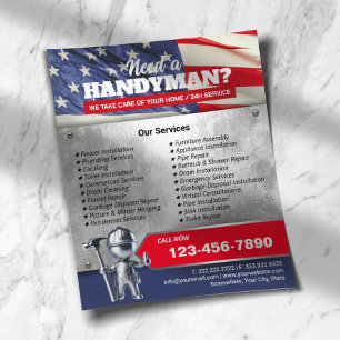 Patriotic Handyman Repair Service 3D Metall Worker Flygblad