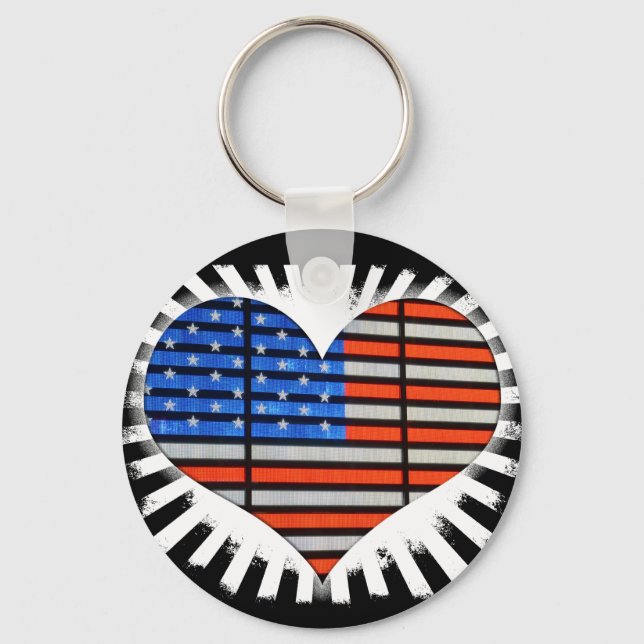 Patriotic Heart American Flagga Nyckelring (Framsida)