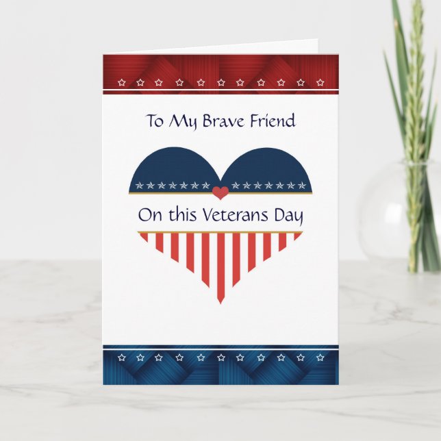 Patriotic Heart Friend Veterans Day Card Kort (Framsida)