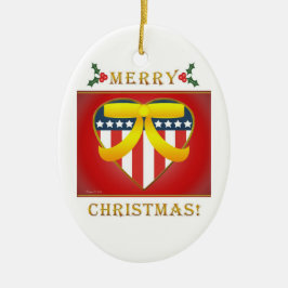 Patriotic Heart Gult Ribbon Round Ornament