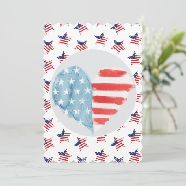 Patriotic Heart med amerikansk Flagga Design Julkort (Stående Fram)