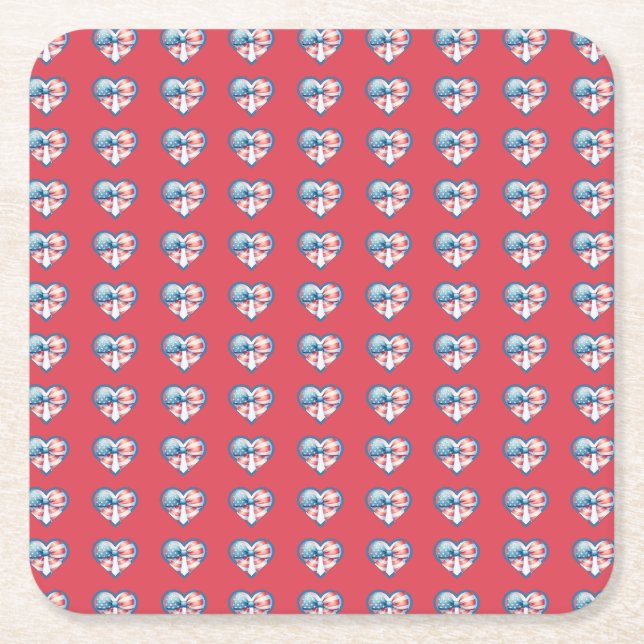 Patriotic Heart Underlägg Papper Kvadrat (Framsidan)