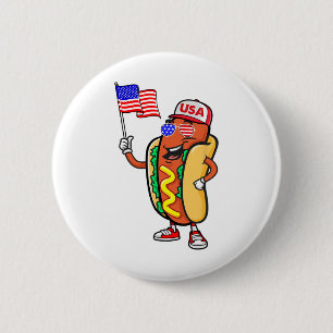 Patriotic Hett Hund American Flagga Usa Funny 4th Knapp