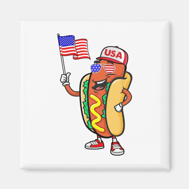 Patriotic Hett Hund American Flagga Usa Funny 4th  Magnet (Framsidan)