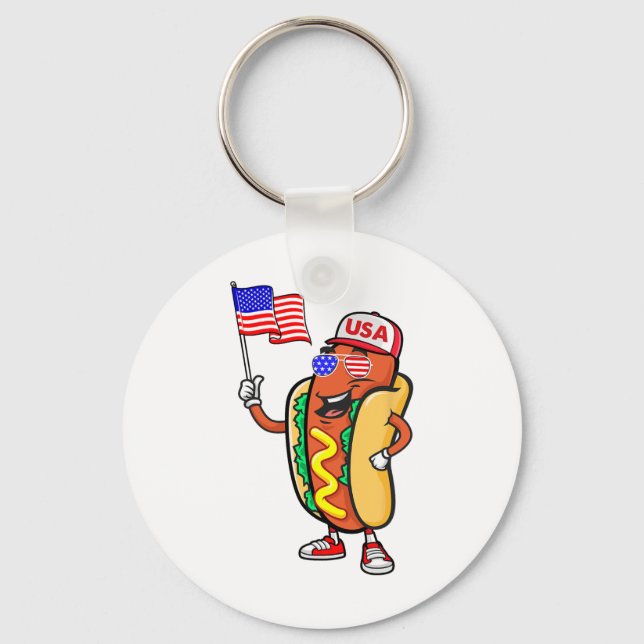 Patriotic Hett Hund American Flagga Usa Funny 4th  Nyckelring (Framsida)