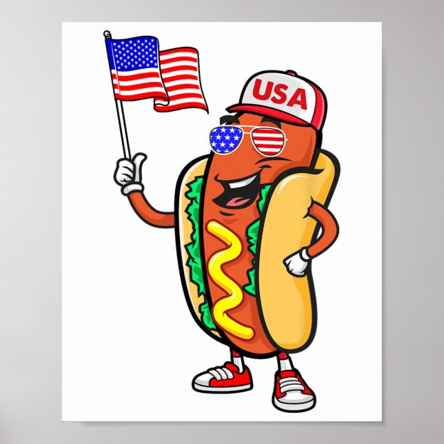 Patriotic Hett Hund American Flagga Usa Funny 4th  Poster (Framsidan)
