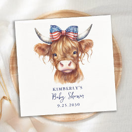 Patriotic Highland Cow 4:e juli Baby Shower Pappersservett