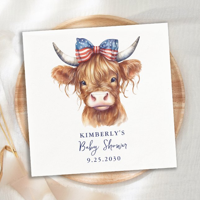 Patriotic Highland Cow 4:e juli Baby Shower Pappersservett (Skapare uppladdad)