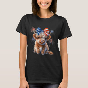 Patriotic Highland Cow Coquette 4:e juli-jordbruka T Shirt